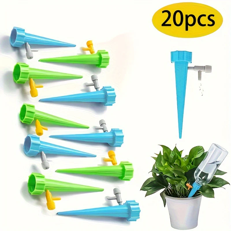 20pcs Self-Watering Spikes for Plants with Adjustable Flow Control Valve, Universal Bottle Adapter for Indoor Gardening& Holiday Irrigation System- Durable Water Saving Drip Kit